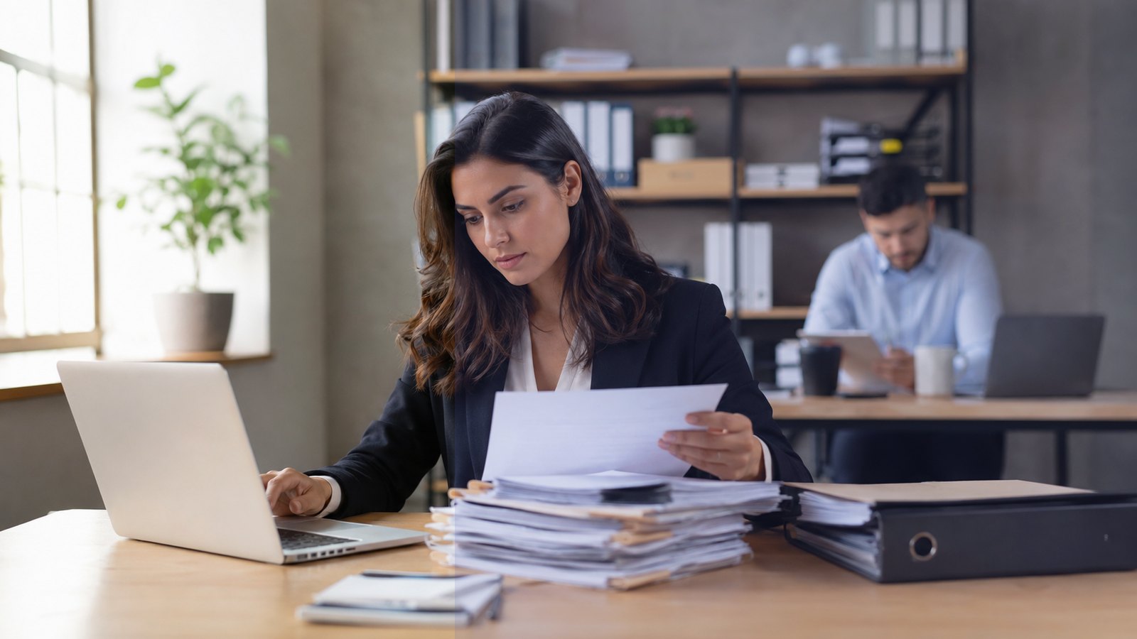 Professionnels analysant des documents dans un bureau